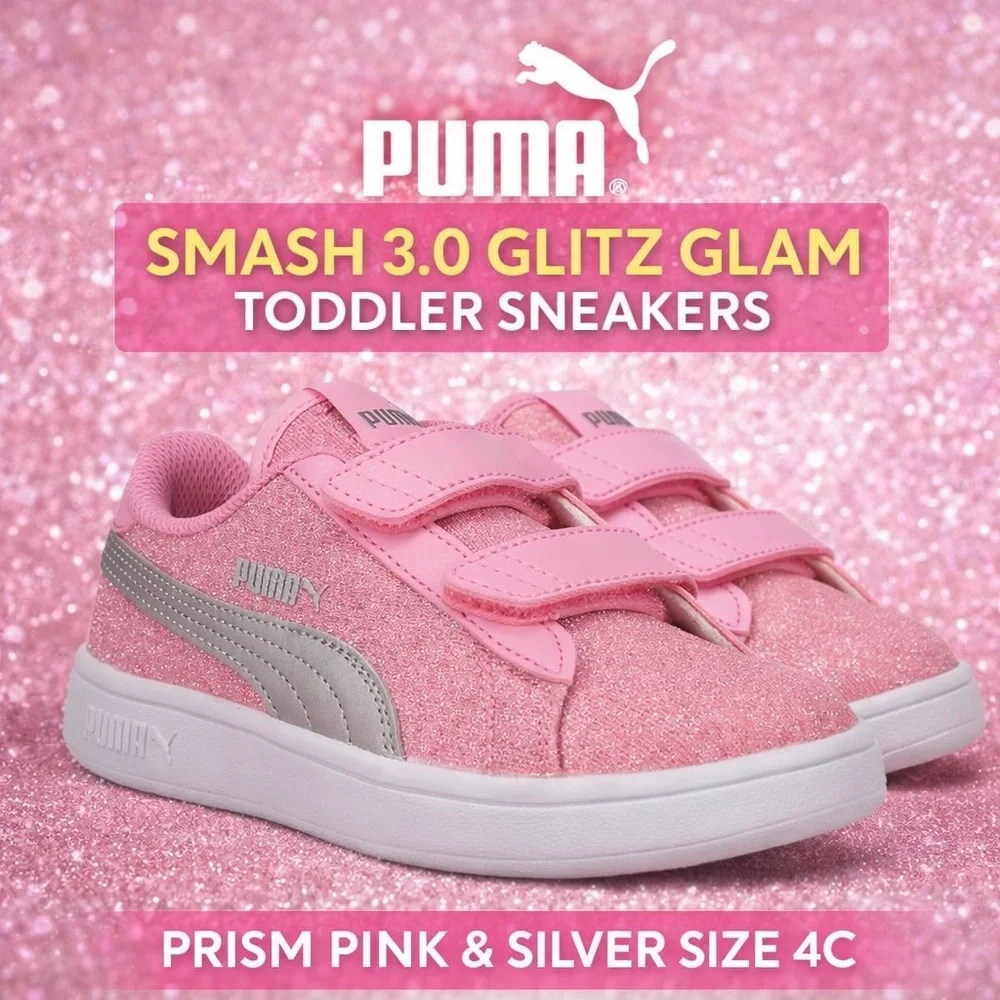 Puma Smash 3.0 Glitz Glam Prism Pink Silver Toddler Sneakers Size 4C
